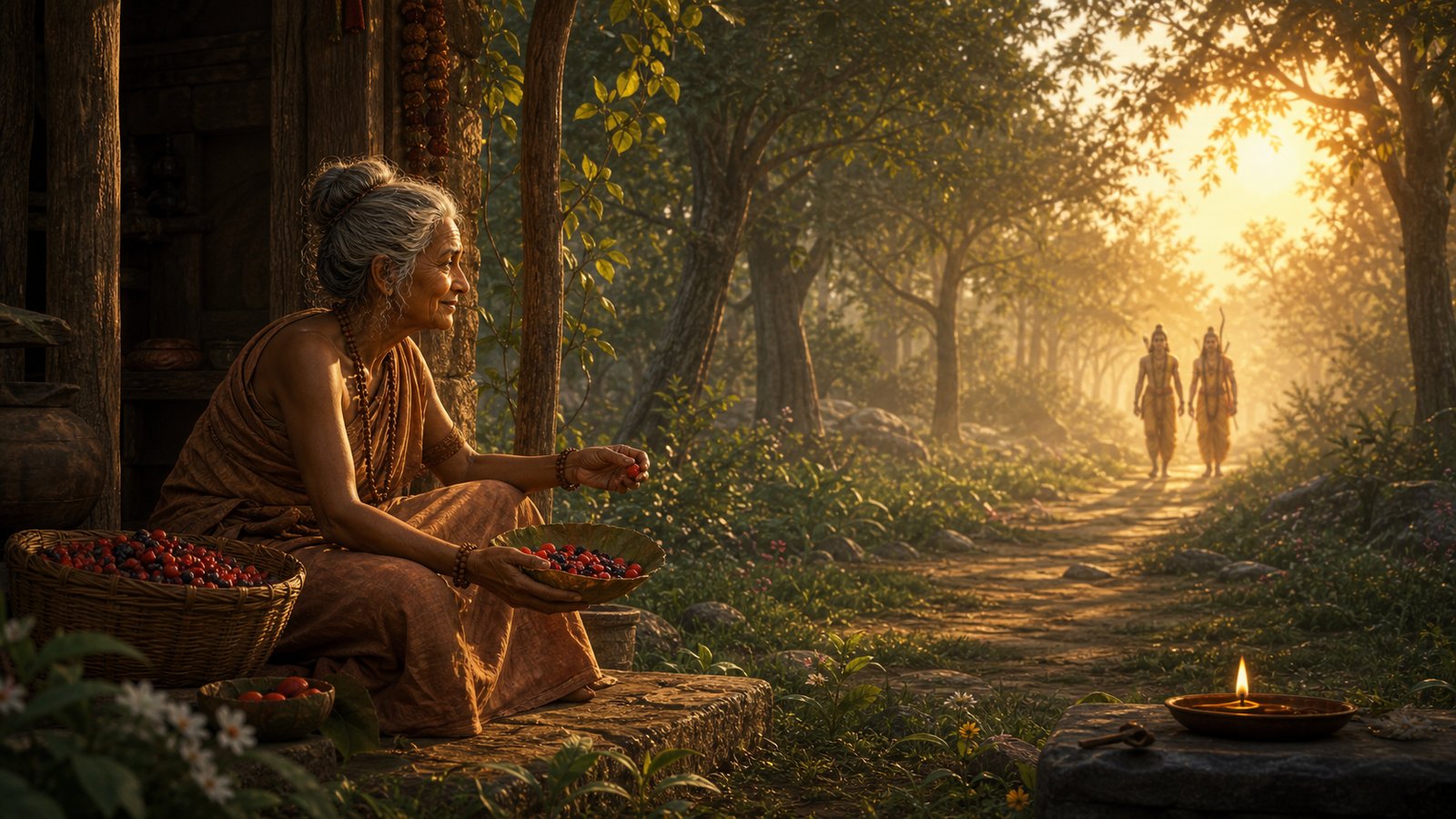 Raja Ravi Varma painting Shabari forest ascetic waiting for Rama Ravi Varma Press chromolithograph