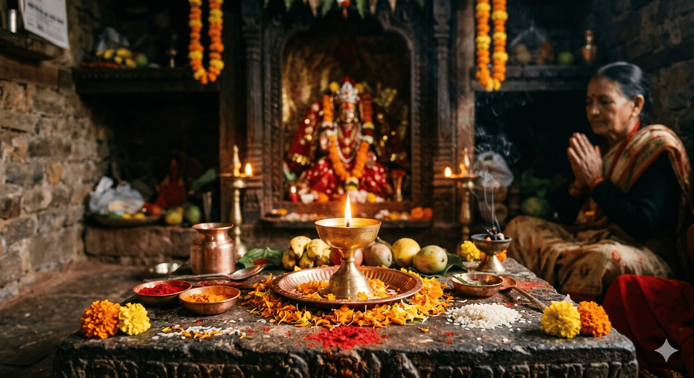एउटा परम्परागत नेपाली  पूजाको दृश्य
